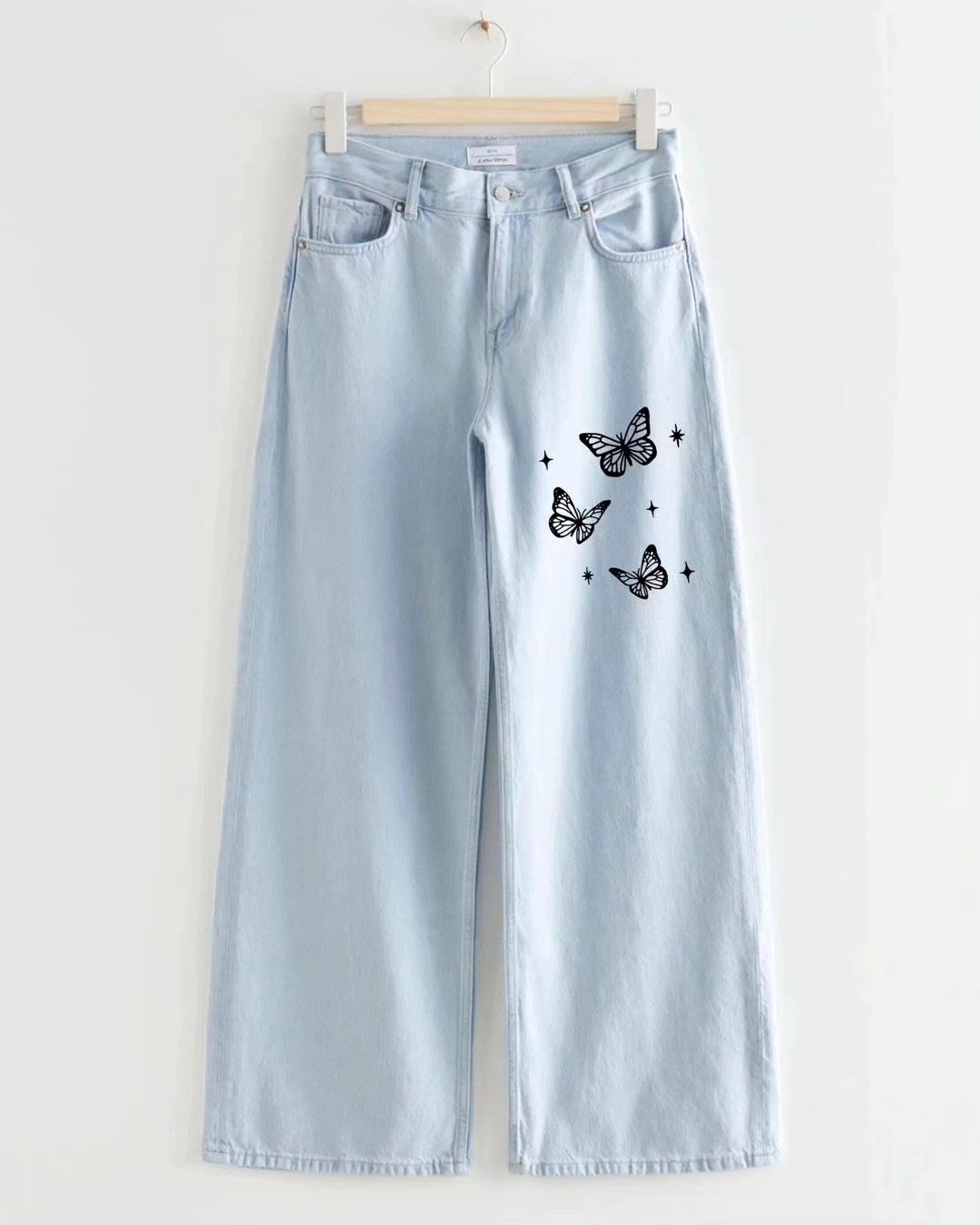 ICE BLUE BUTTERFLY WIDE LEG JEANS