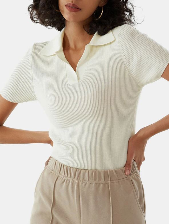 WHITE WAFFLE KNIT POLO