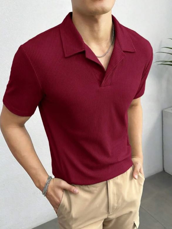 MAROON POLO WAFFLE KNIT TSHIRT