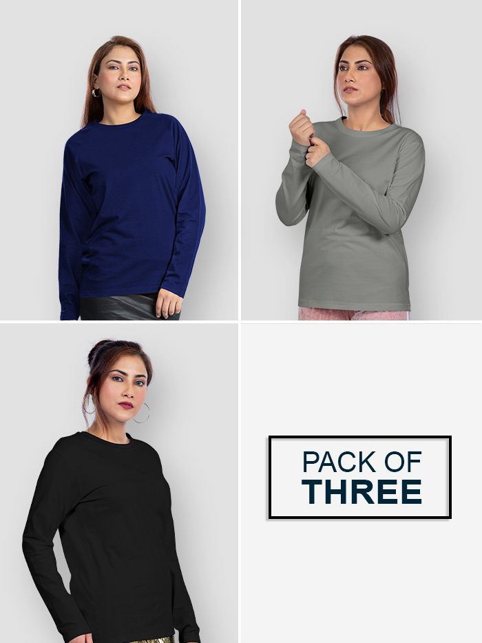 PACK OF 3 FULL SLEEVES ( ROYAL BLUE-STEEL GREY-BLACK )