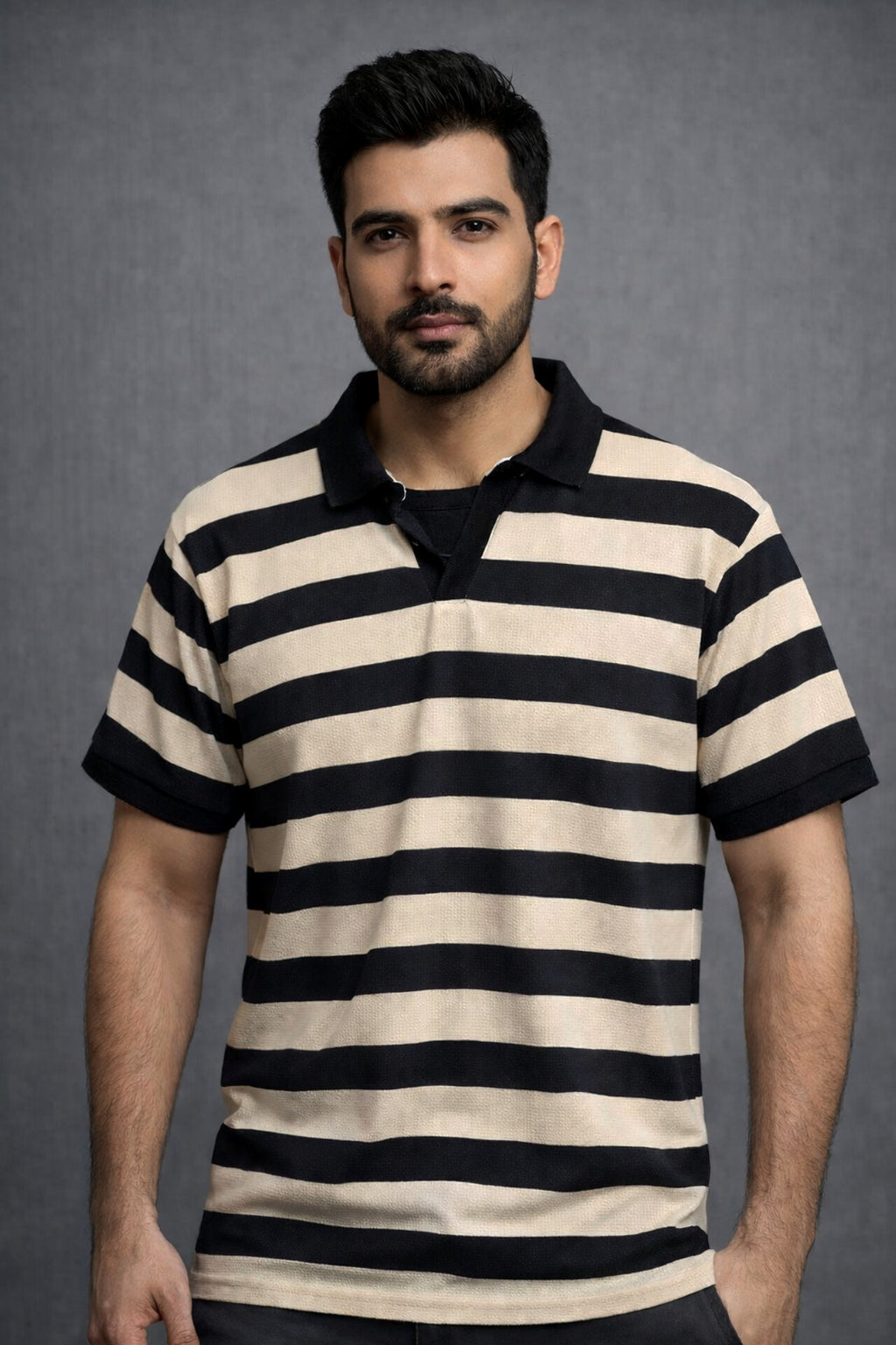 WAFFLE KNIT STRIPES POLO