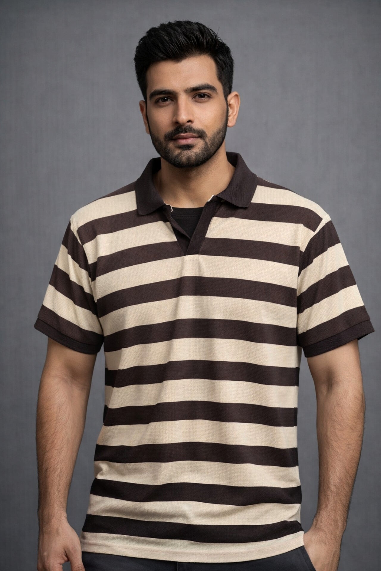 WAFFLE KNIT STRIPES POLO