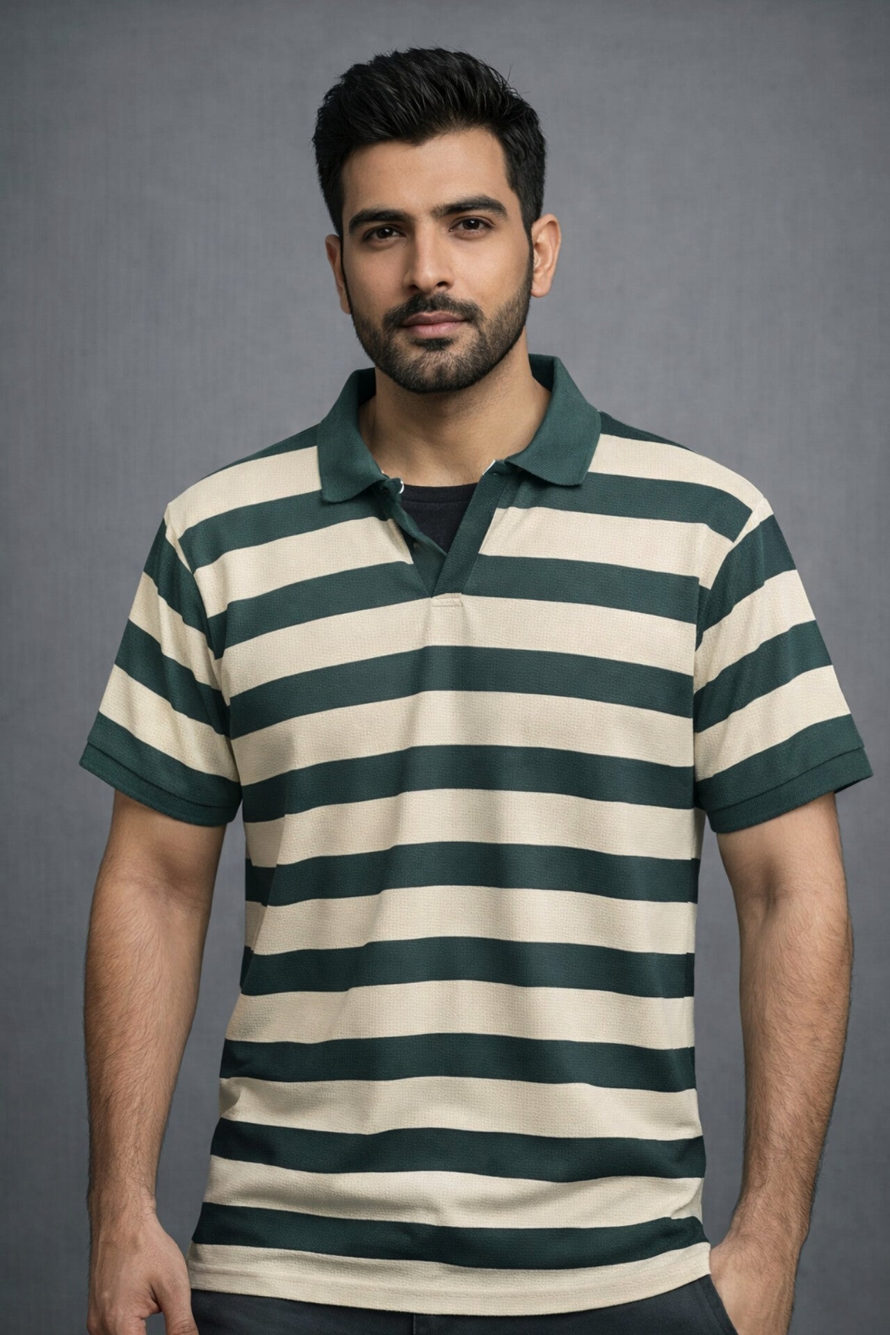 WAFFLE KNIT STRIPES POLO