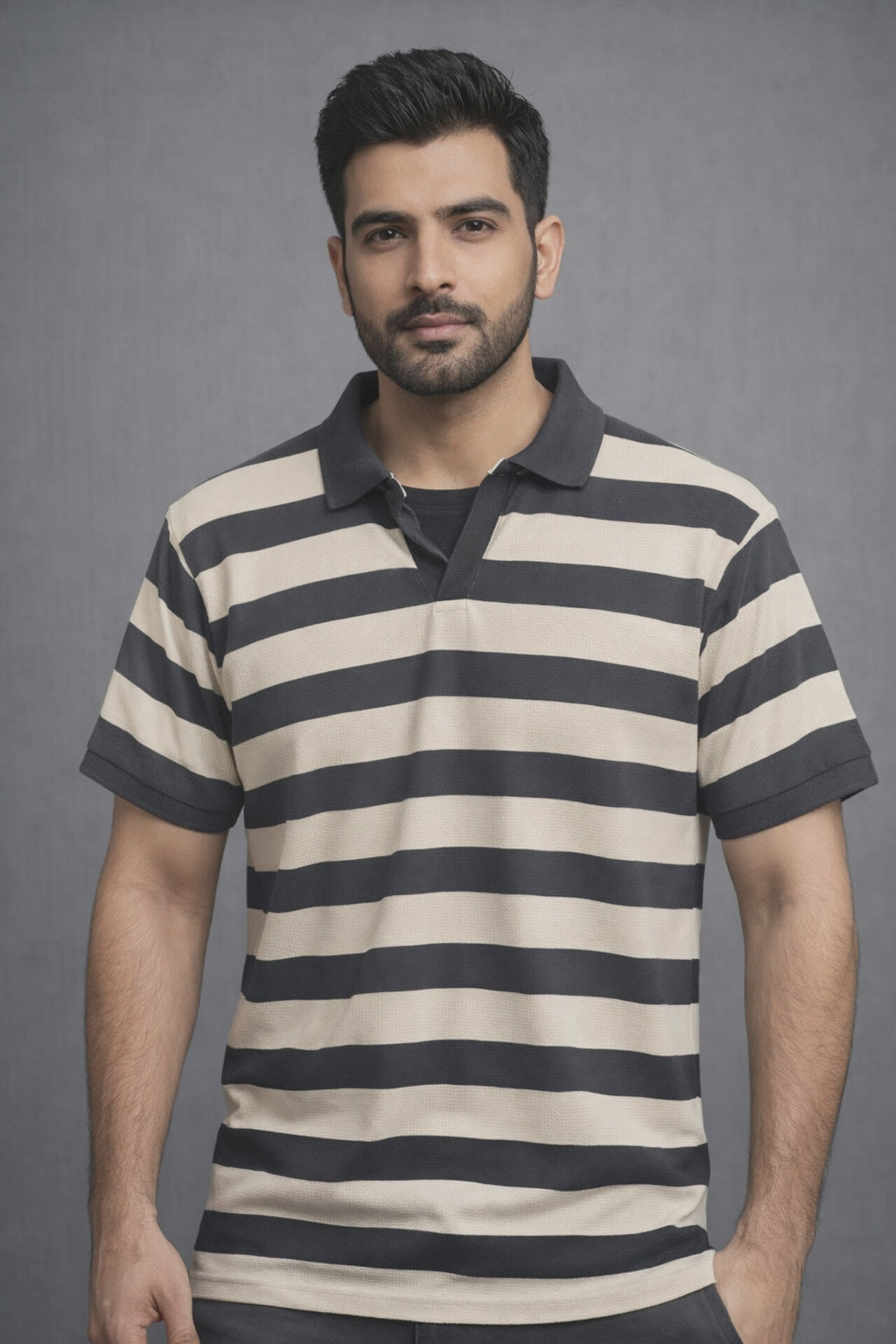WAFFLE KNIT STRIPES POLO